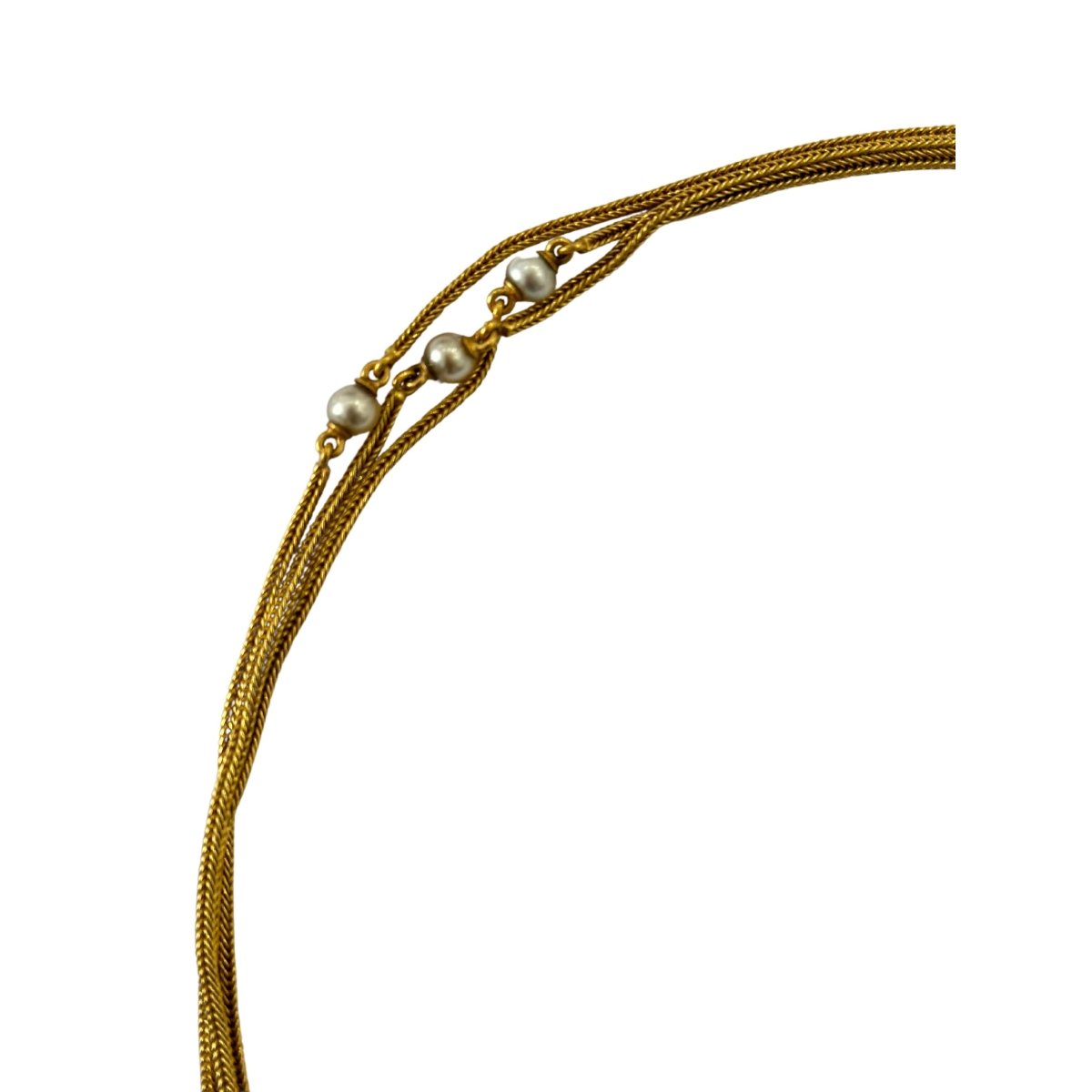 Collier Sautoir en or jaune, or vert et perles grises - Castafiore