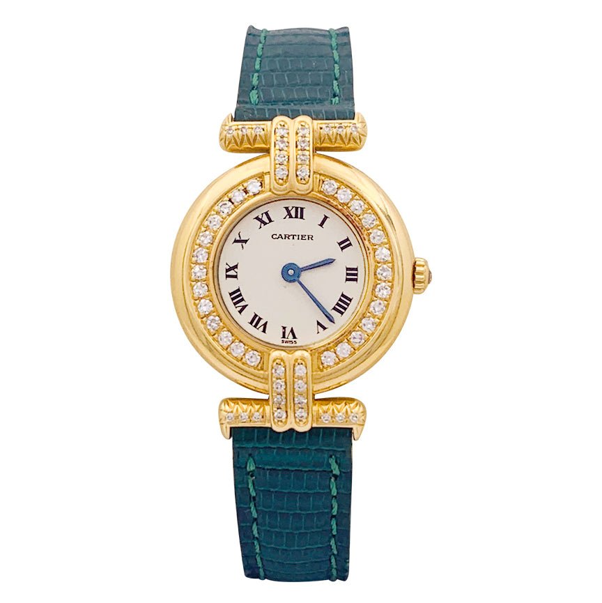 CARTIER “Colisée” watch in yellow gold, leather and diamonds