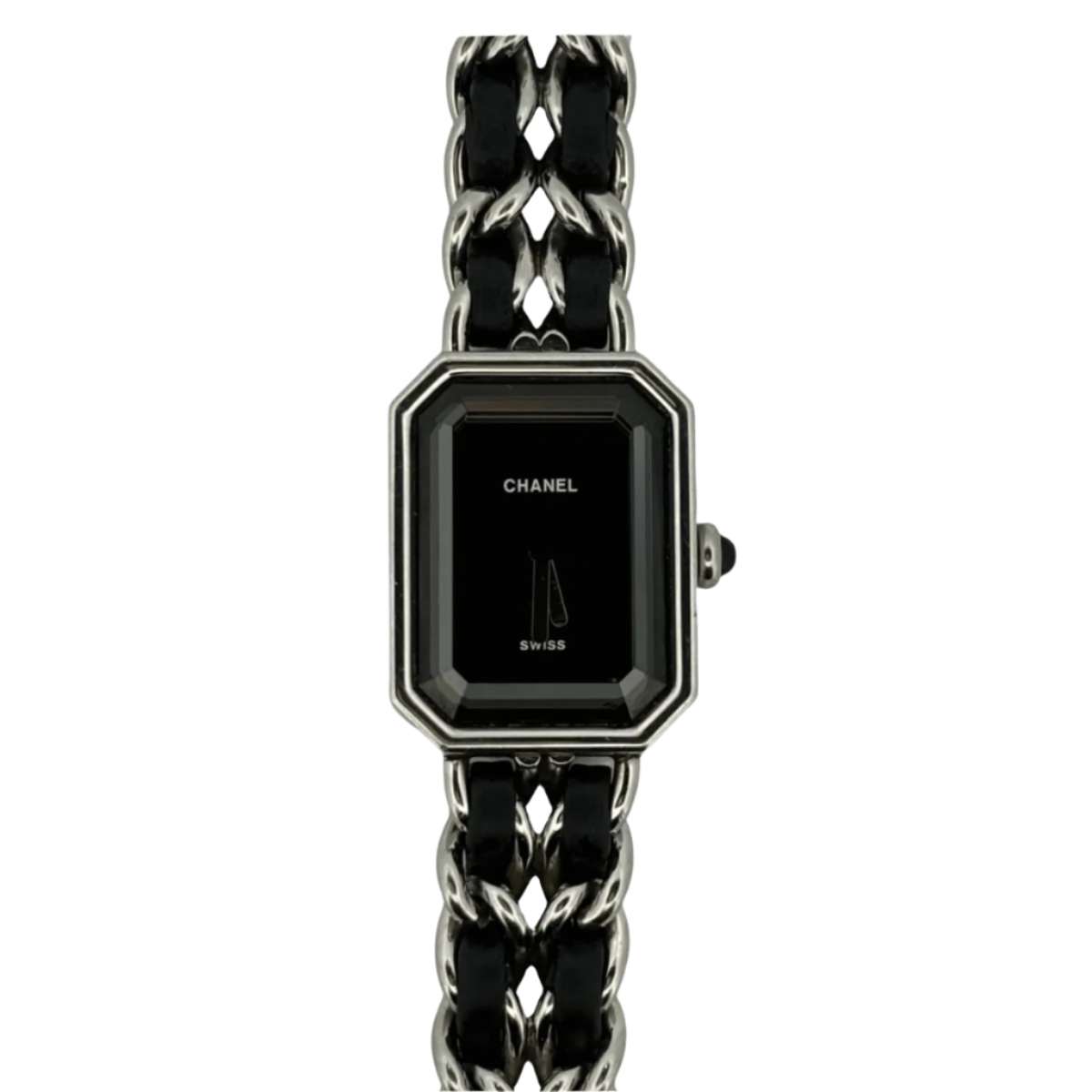 CHANEL クォーツ腕時計 スクエア ブラック CHANEL “Première” Quartz watch in steel and black leather – Castafiore