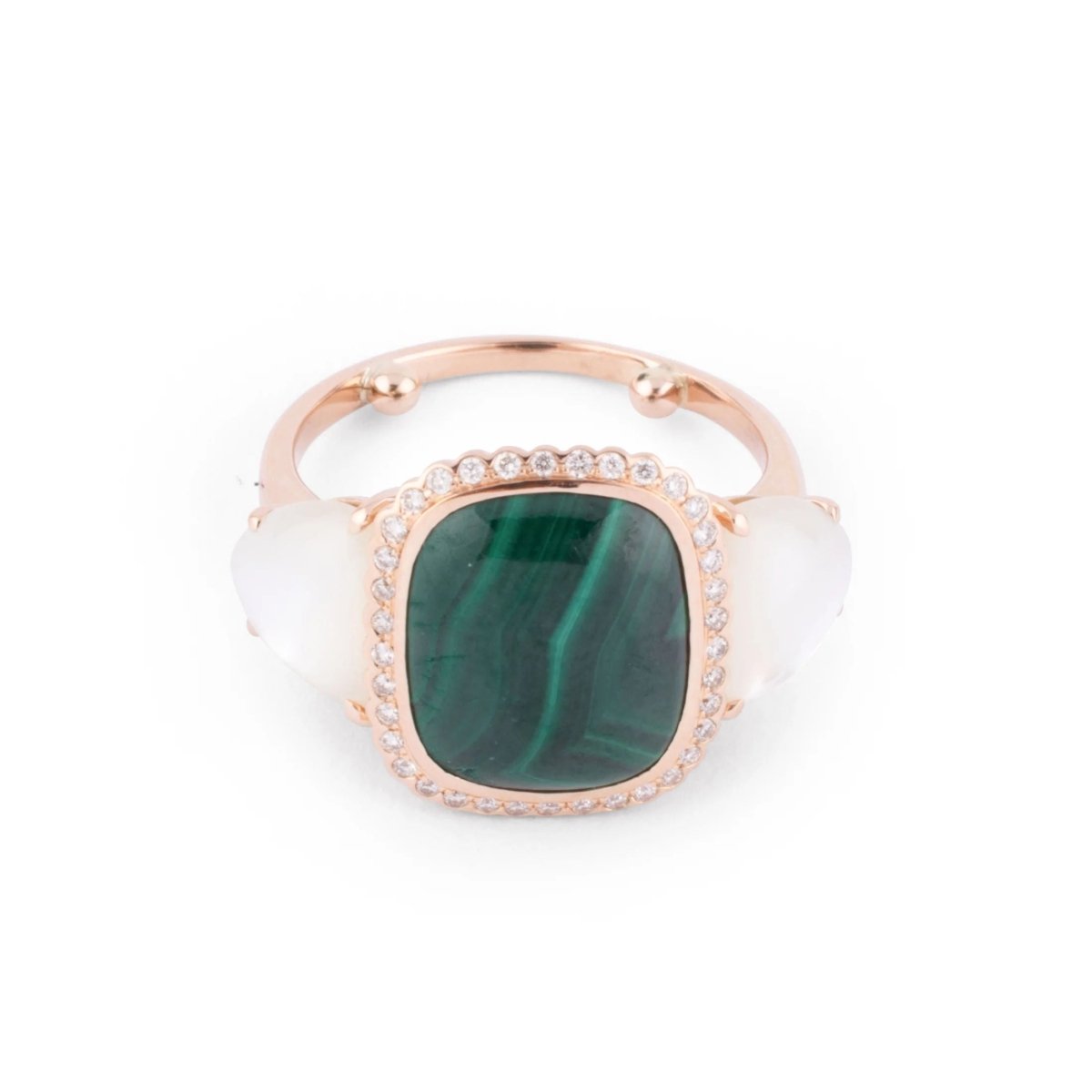 Yellow gold malachite, mother-of-pearl and diamond ring – Castafiore