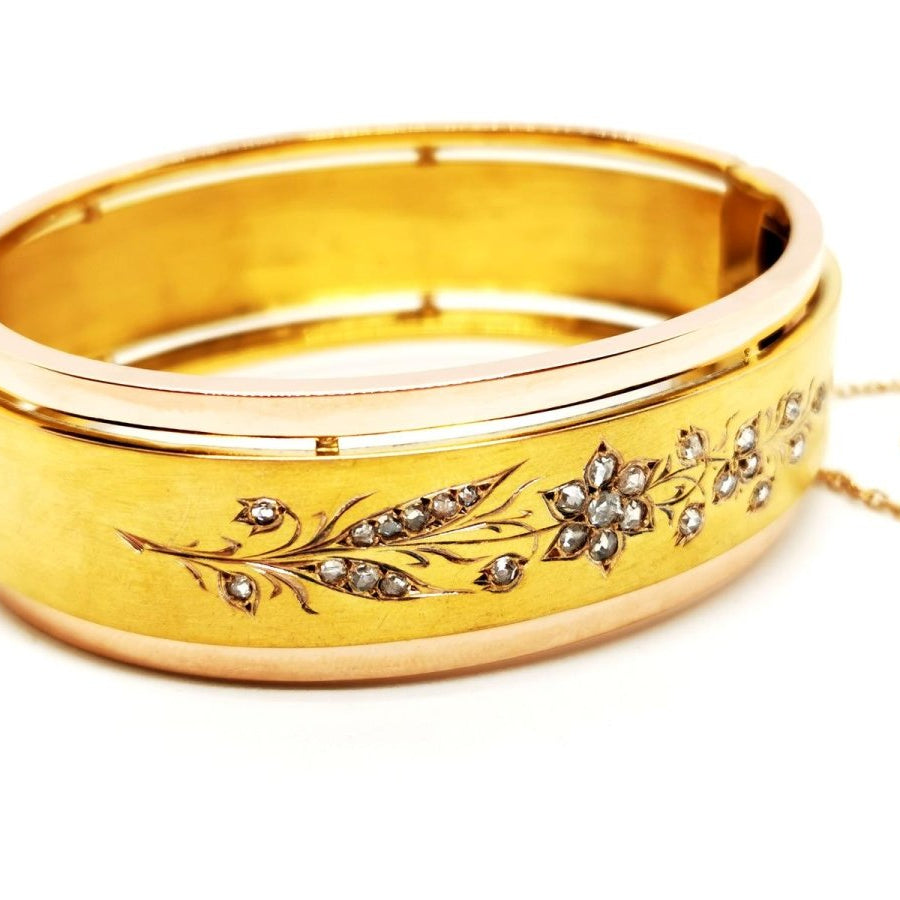 Bracelet Manchette fleurie en 2 ors et diamants - Castafiore