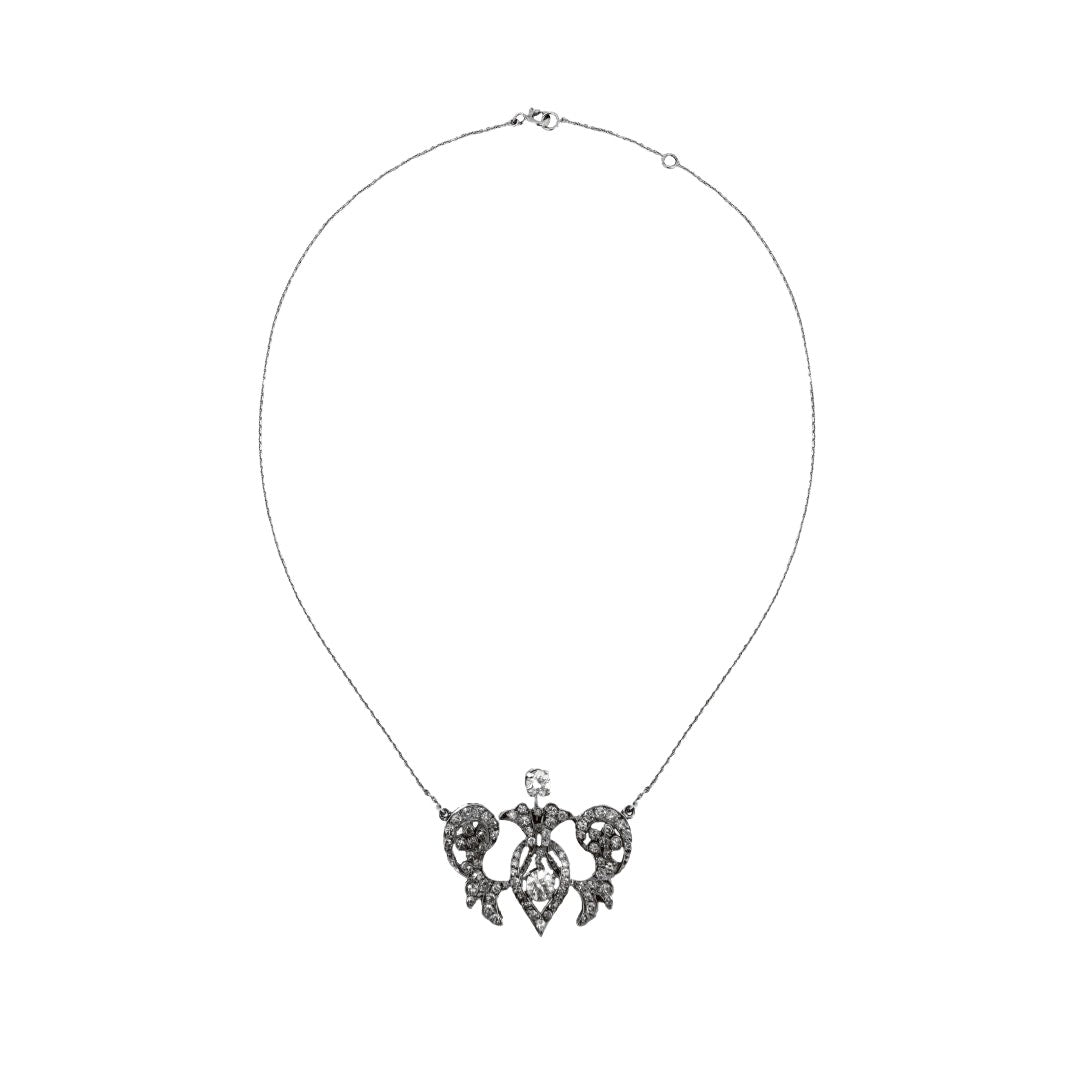 Collier Art Nouveau en platine, or blanc et diamants - Castafiore