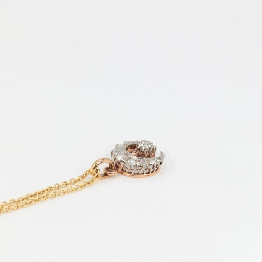 Pendentif ancien lune en or, argent et diamants - Fin du XIXème siècle - Castafiore