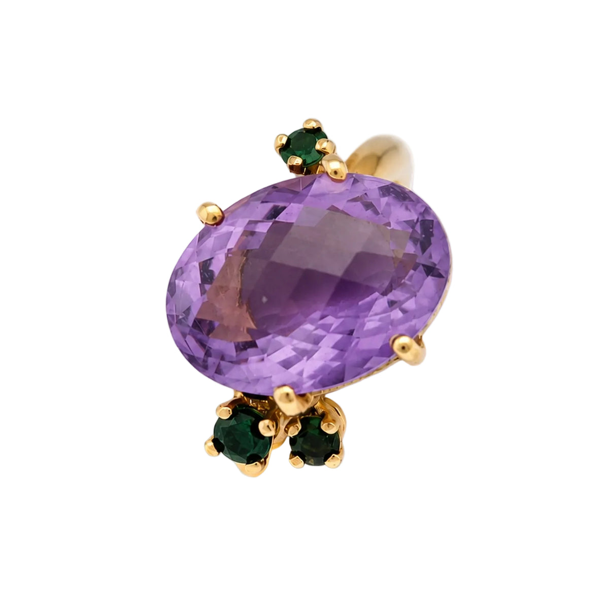 Cocktail Ring in Yellow Gold, Amethyst, and Tsavorites