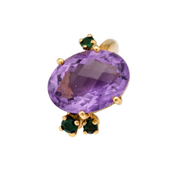 Cocktail Ring in Yellow Gold, Amethyst, and Tsavorites