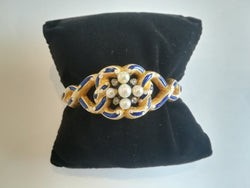 Antique Gold Enamel Bracelet with Pearls and Diamonds