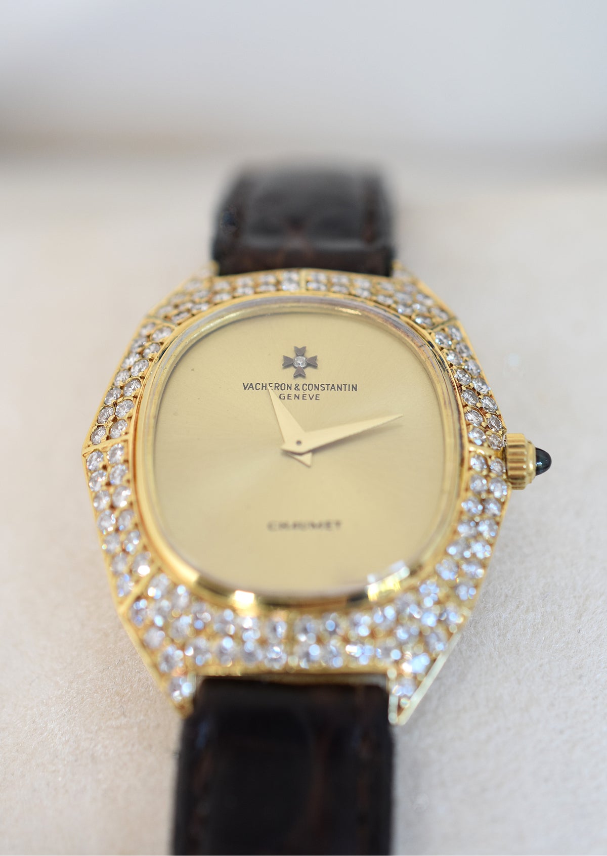 VACHERON CONSTANTIN Watch for CHAUMET in yellow gold, leather, and diamonds