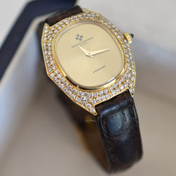 Montre VACHERON CONSTANTIN POUR CHAUMET en or jaune, cuir et diamants