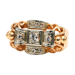 Tank Ring in white gold, yellow gold, and zirconia