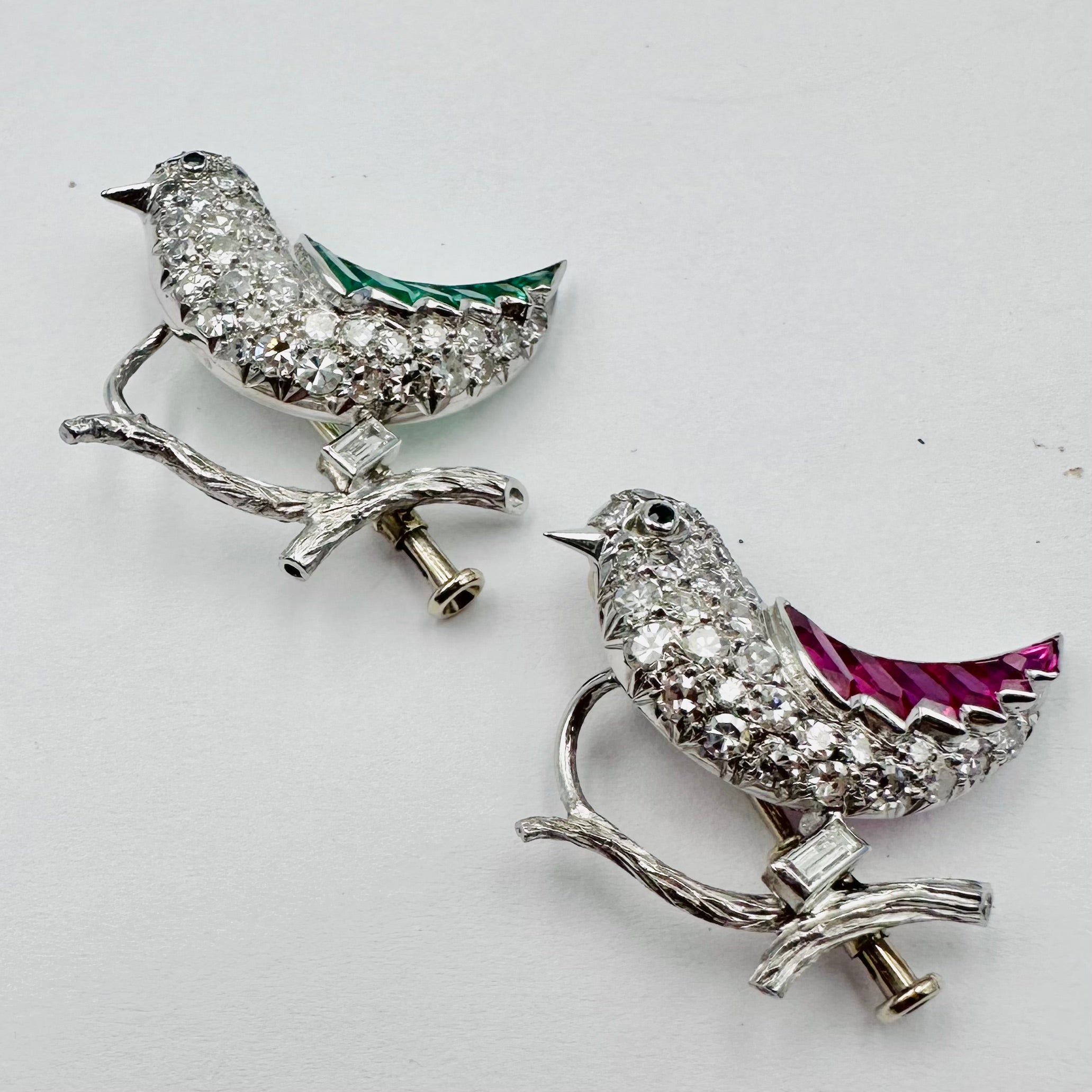 Two "Bird" Brooches in White gold and Platinum