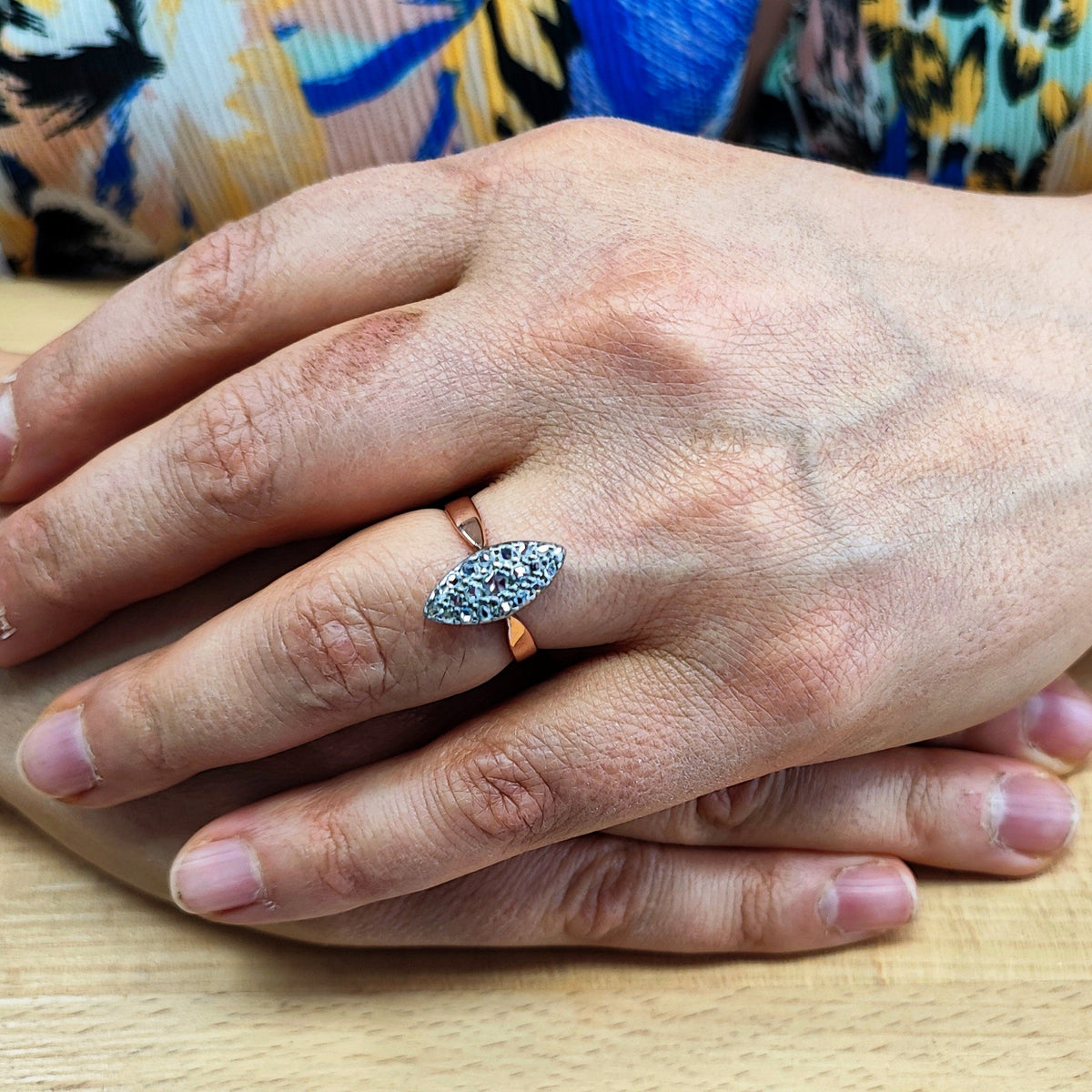 Marquise Ring in Rose Gold, Platinum, and Diamonds