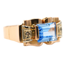 Tank Ring in yellow gold, Spinel, and Diamonds