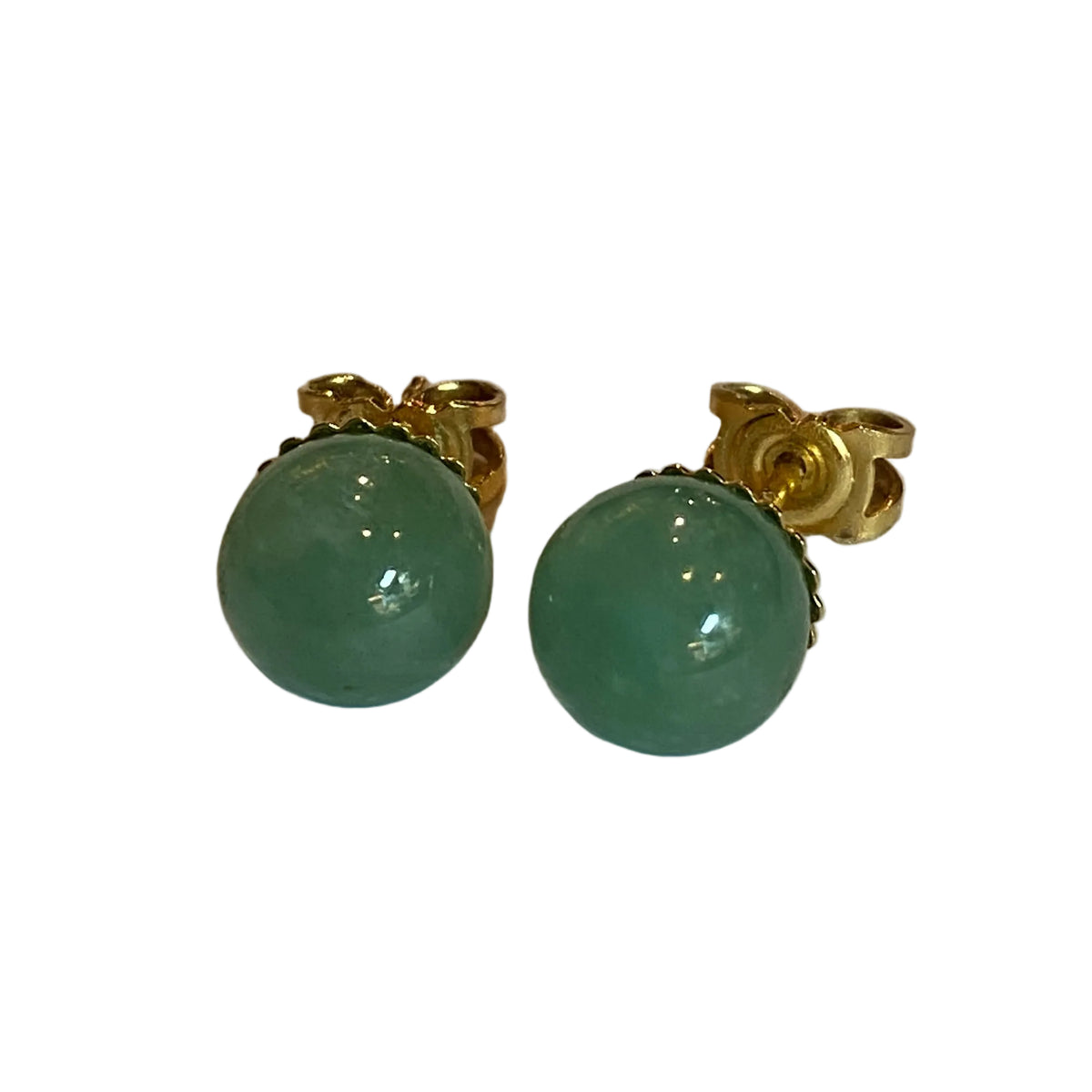 Yellow Gold and Jade Stud Earrings