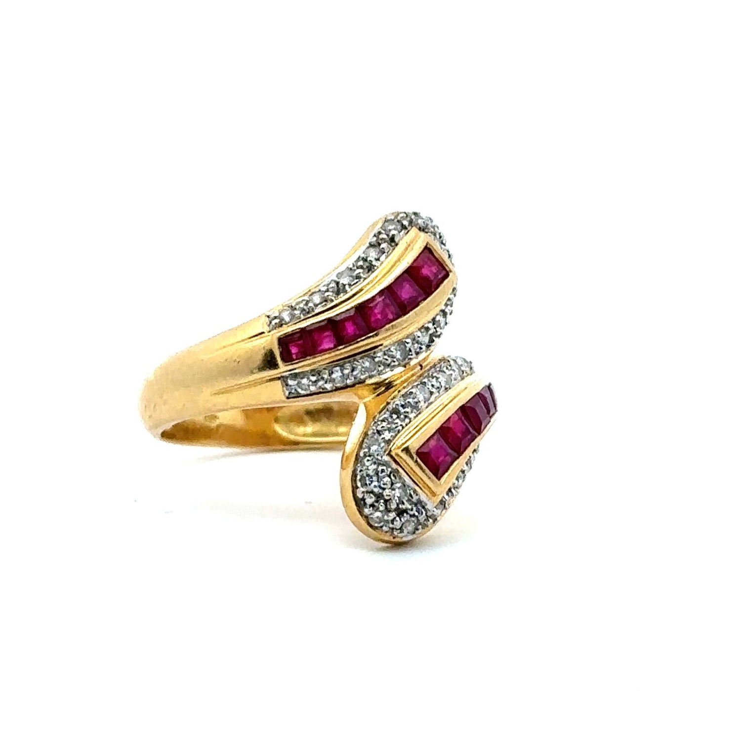 Bague Toi & Moi en or jaune, rubis et diamants