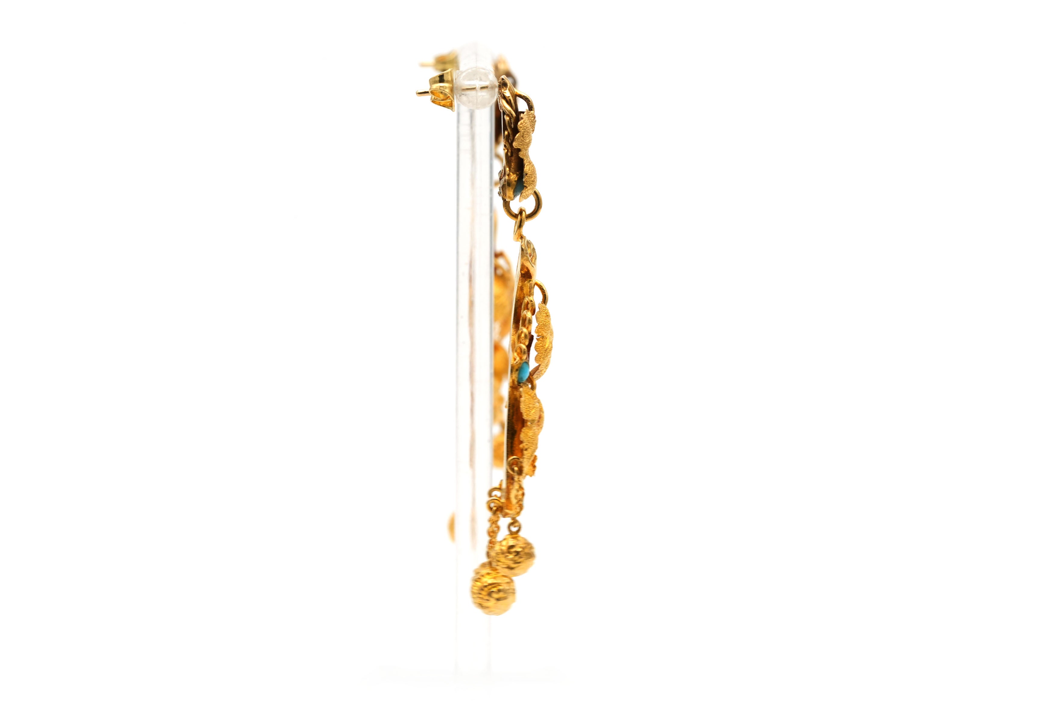 Boucles d'oreilles Pendantes en or jaune et turquoises