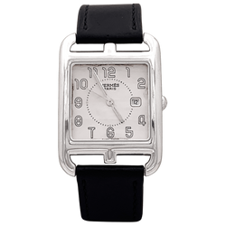 Montre Hermès, "Cape Cod", acier, cuir, grand modèle.