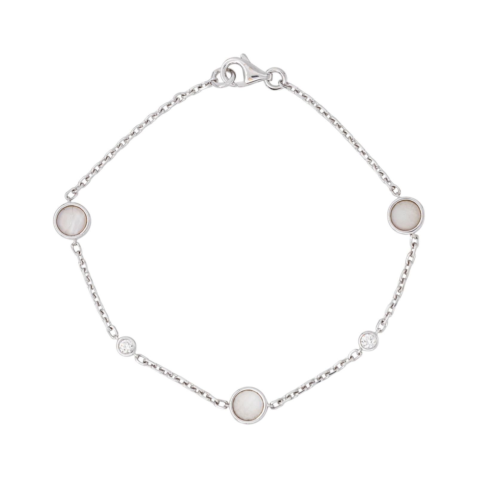 White Gold Forçat Link Bracelet with Mother-of-Pearl