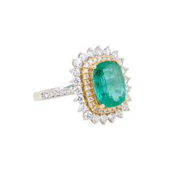 Entourage Ring in white gold, yellow gold, Emerald, and Diamonds