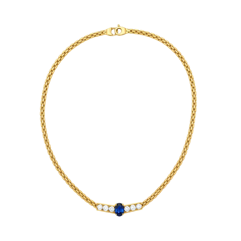 Necklace Vintage in yellow gold, sapphire and diamonds
