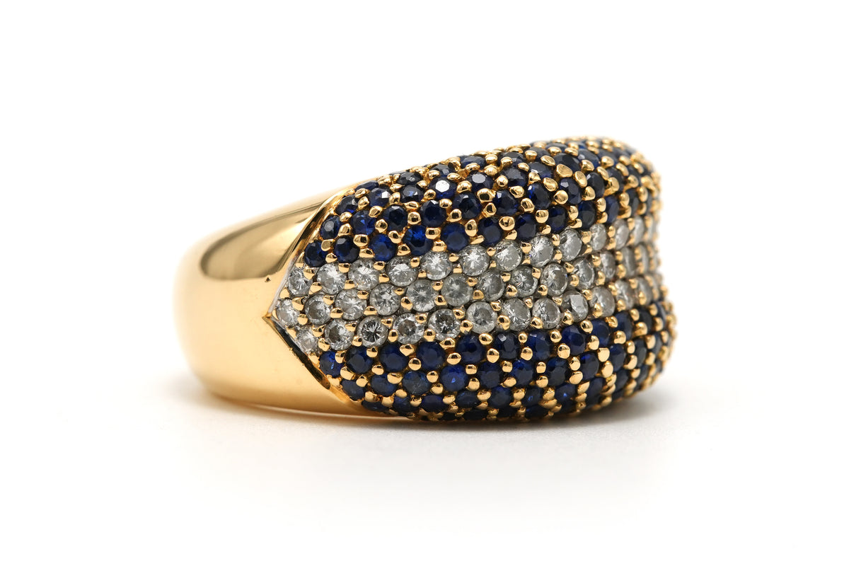 "Dôme" Ring in Yellow Gold, Sapphires, and Diamonds