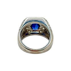 Tank Ring in White Gold, Sapphire, and Diamonds