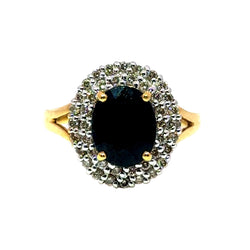 Cocktail Ring in Yellow Gold, Sapphire, and Diamonds