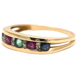Yellow Gold Ring with Emeralds, Rubies, Sapphires, and Diamonds