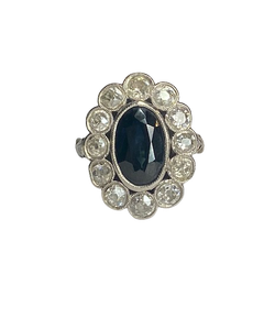 Pompadour Ring in Platinum, Sapphire, and Diamonds