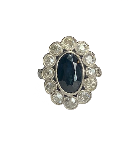 Pompadour Ring in Platinum, Sapphire, and Diamonds