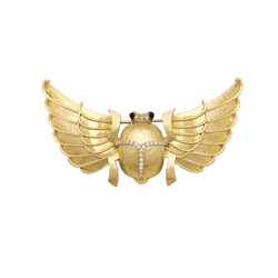 Broche "Scarabée" en or jaune, diamants et rubis.