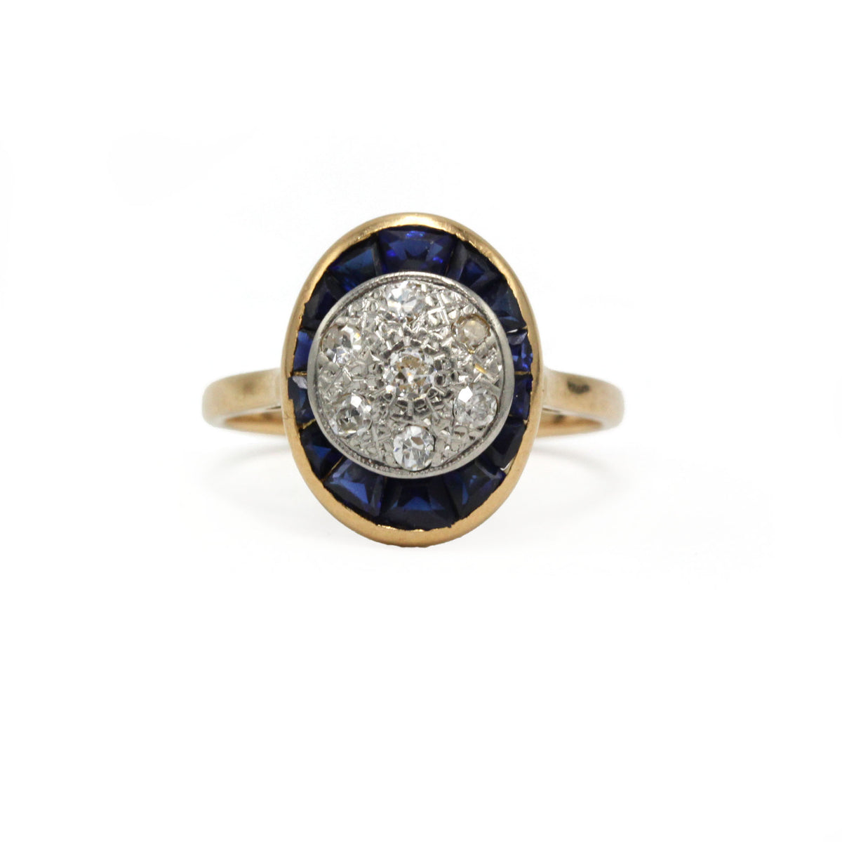 Bague en or jaune, platine, saphirs et diamants