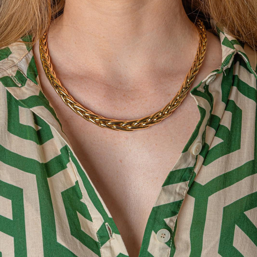 Yellow Gold Palm Leaf Link Necklace