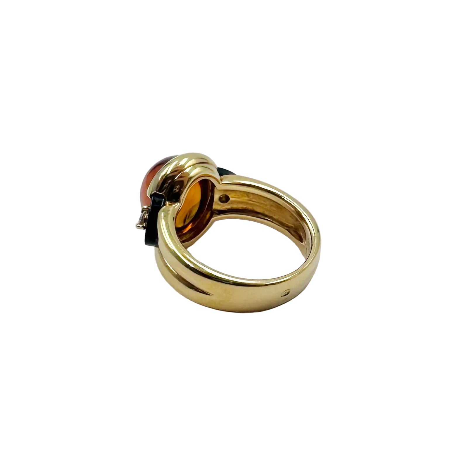 Solitaire Ring in yellow gold, citrine, onyx and diamonds