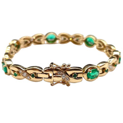 Bracelet Ligne en or jaune, émeraudes et diamants