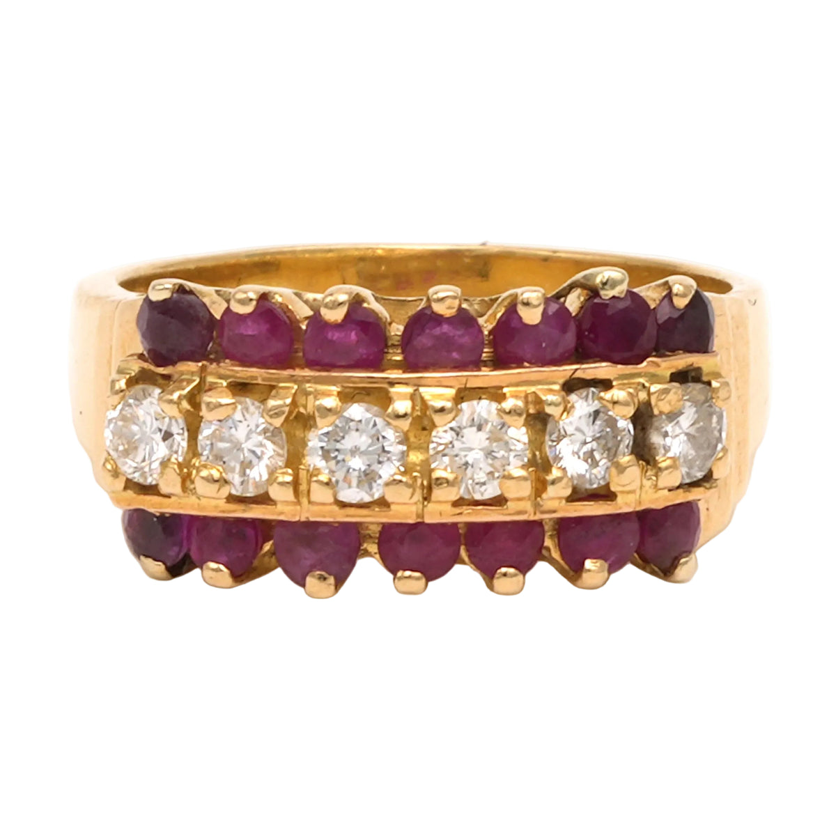 Band Ring in Yellow Gold, Rubies, and Diamonds