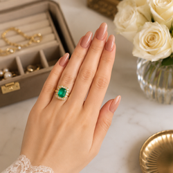 Entourage Ring in yellow gold, emerald, and diamonds
