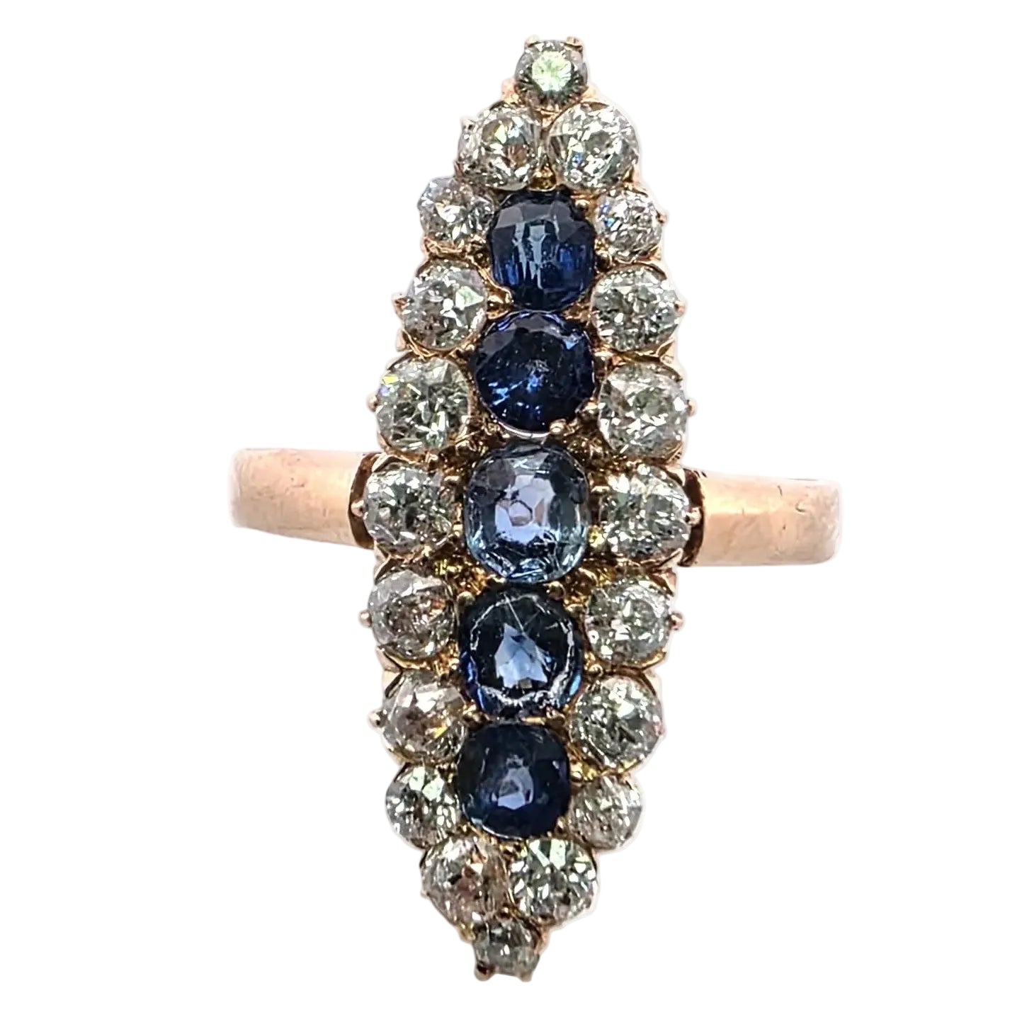 Marquise Ring in Yellow Gold, Sapphires, and Diamonds