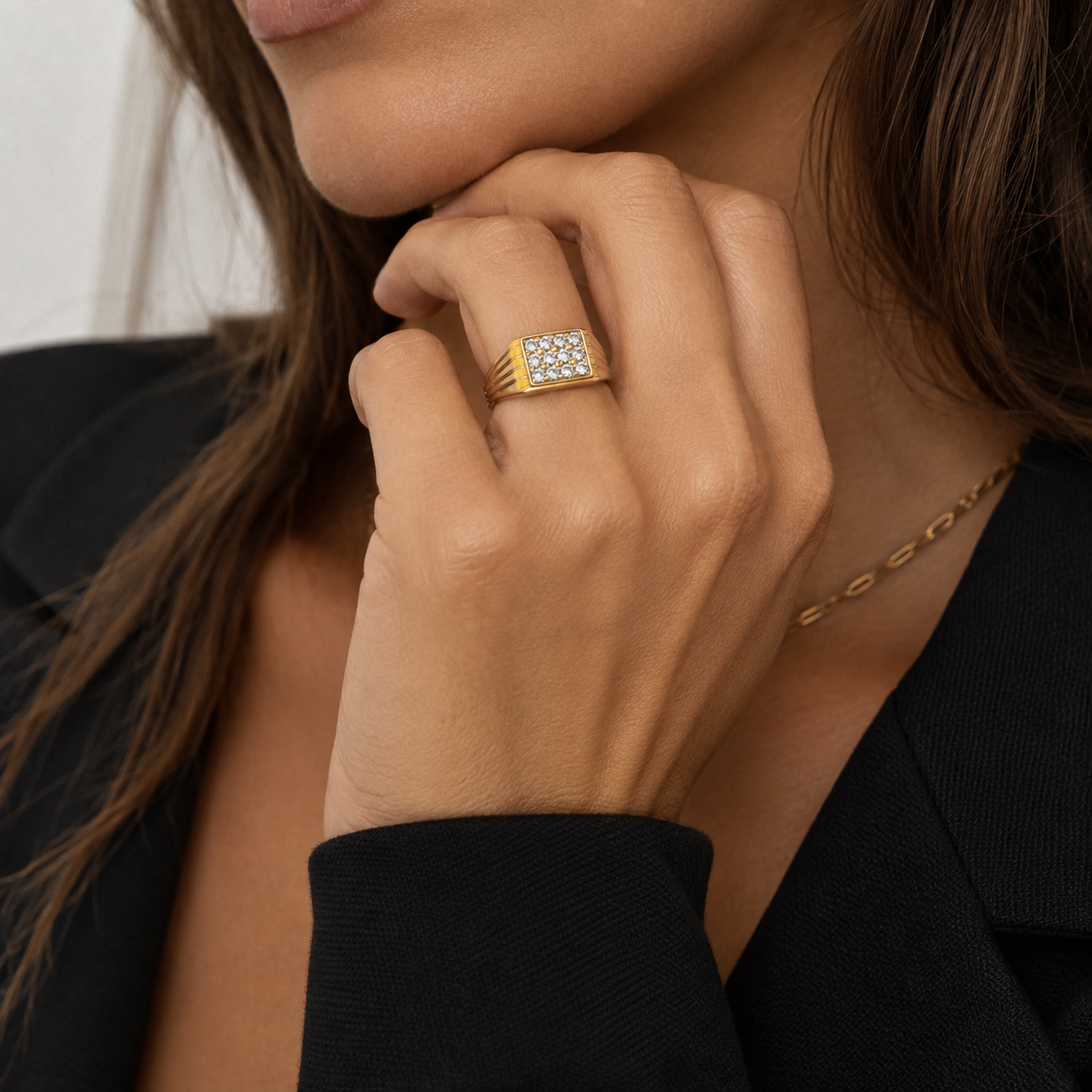 Yellow Gold Signet Ring with Diamonds