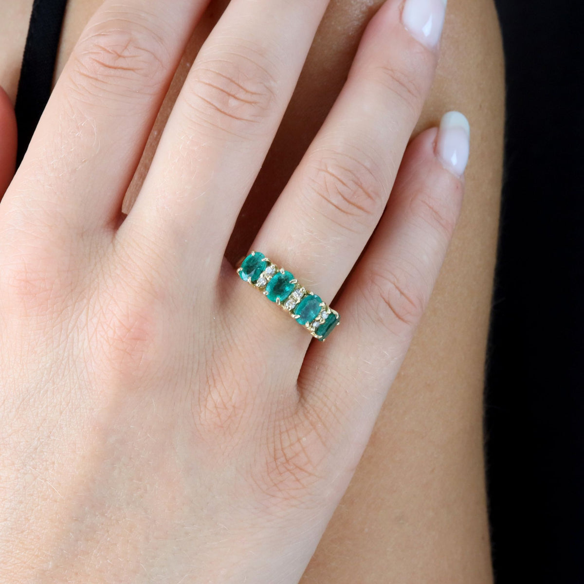 Yellow Gold Garter Ring with Emeralds and Diamonds