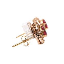 Yellow Gold Stud Earrings with Pearls and Rubies