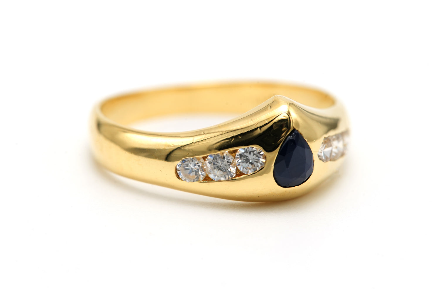 Yellow Gold Bangle Ring with Sapphire and Diamonds