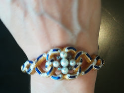 Antique Gold Enamel Bracelet with Pearls and Diamonds