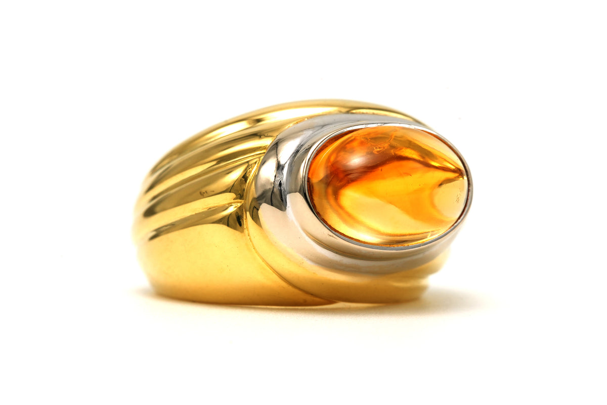 White Gold, Yellow Gold, and Citrine Bangle Ring