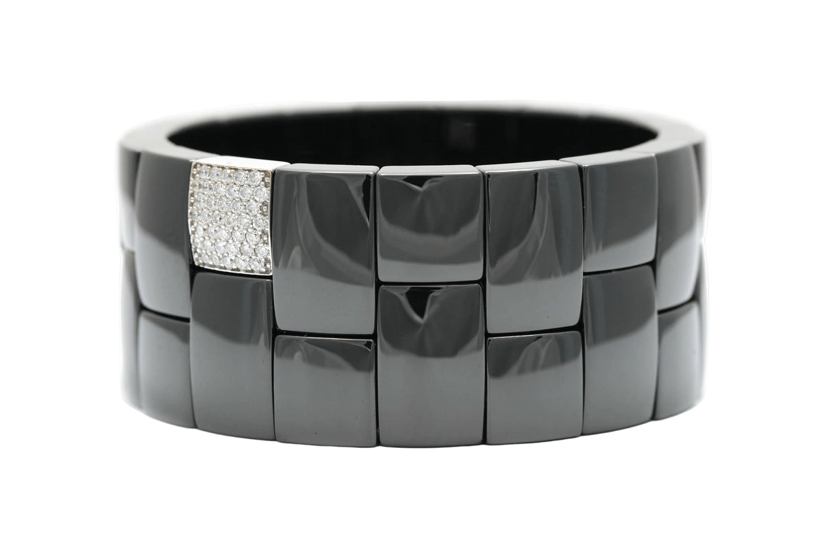 White Gold, Ceramic, and Diamond Cuff Bracelet