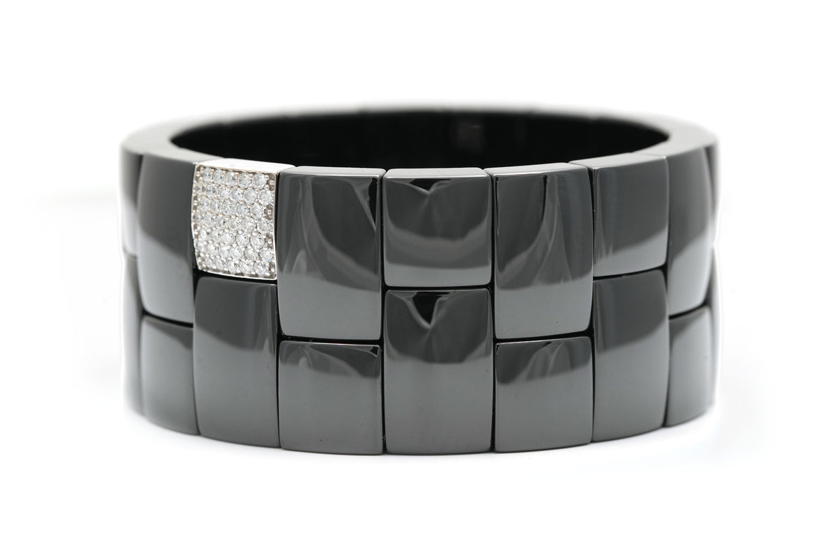 White Gold, Ceramic, and Diamond Cuff Bracelet