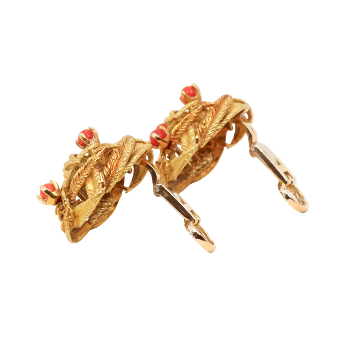 Yellow Gold and Coral Clip-On Earrings