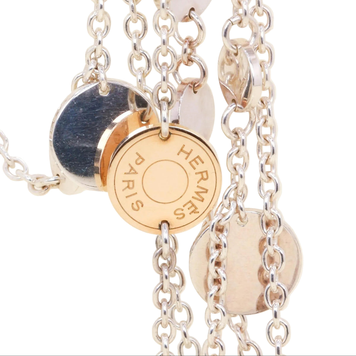 HERMÈS "Ex"Libris" Long Necklace in silver, rose gold, and silver