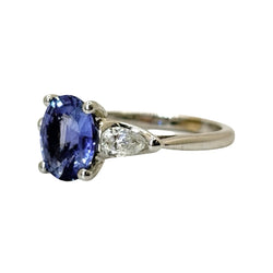 Trilogy Ring in White Gold, Sapphire, and Diamonds