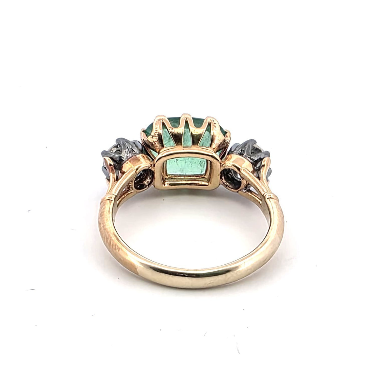 Trilogy Ring in Yellow Gold, Emerald, and Diamonds
