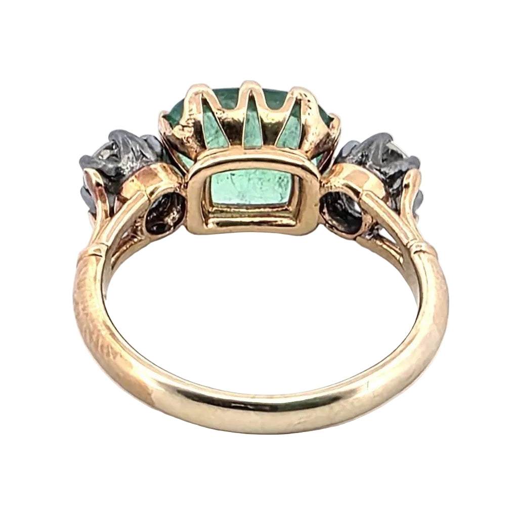 Trilogy Ring in Yellow Gold, Emerald, and Diamonds
